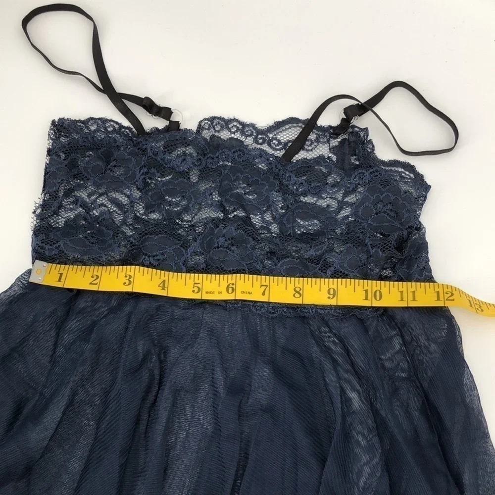 3/$25 Handkerchief Style Babydoll Chemise with Thong Dark Blue and Black Size M